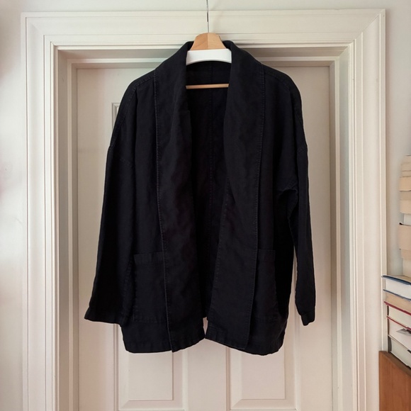 Linen classic kimono-style unstructured blazer - Picture 2 of 8